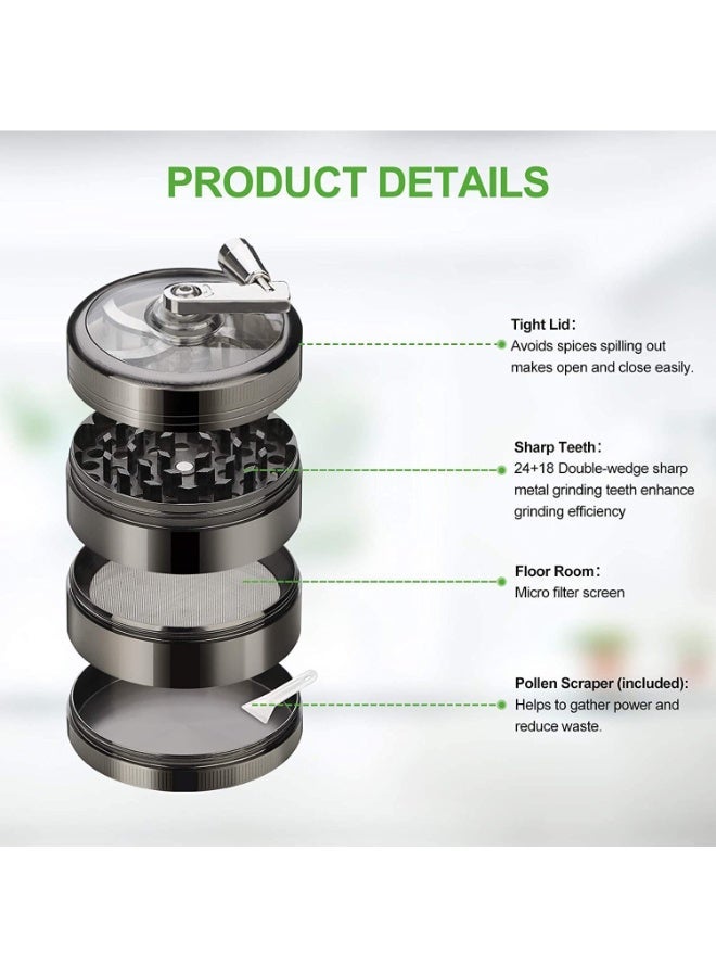 4 Layer Spice Crusher With Hand Crank Magnetic Lid Silver Coffee Grinder - Image 2